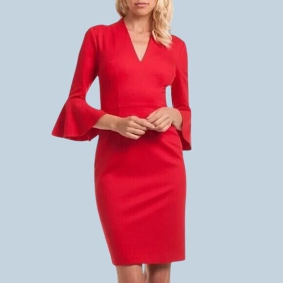 Trina Turk Red Lane V neckline bell sleeve sheath dress size XS - Picture 1 of 10